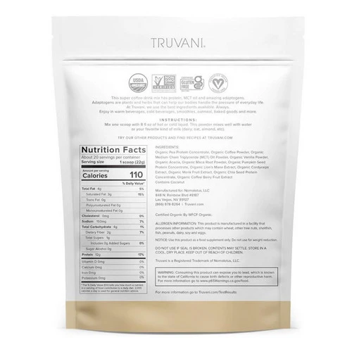 Truvani, Protein Plus Energy Vanilla Latte Powder, 15.87 Oz - Image 2