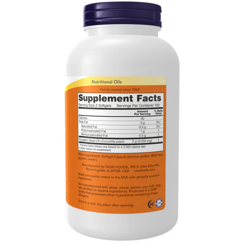 Now Foods, Pumpkin Seed Oil, 1000 mg 200 Softgels - Image 2