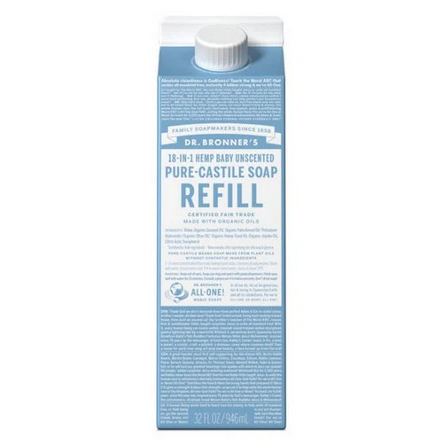Dr.Bronner's, Pure Castile Liquid Soap Refill Baby Unscented, 32 Oz