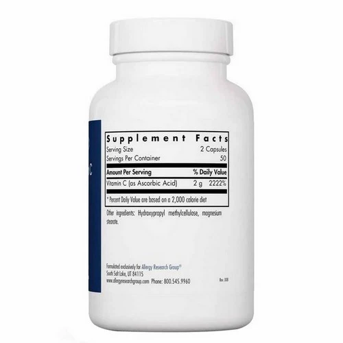 Nutricology/ Allergy Research Group, Pure Vitamin C Ascorbic Acid, 100 Veg Caps - Image 3
