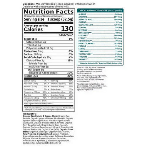 Garden of Life, Raw Protein and Greens, Light Sweet 651g - Image 2