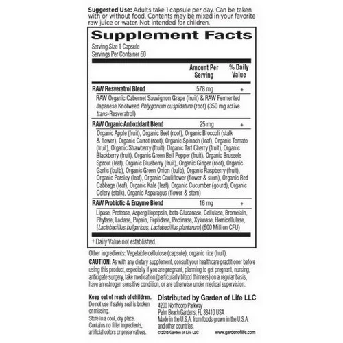 Garden of Life, RAW Resveratrol, 60 vcaps - Image 2
