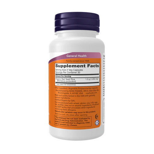 Now Foods, Red Yeast Rice Extract, 600 mg, 60 Vcaps - Image 2
