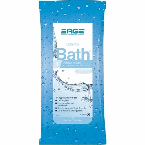 Sage, Rinse-Free Bath Wipe Essential Bath  Soft Pack Purified Water / Methylpropanediol / Glycerin / Aloe, 1 Pack