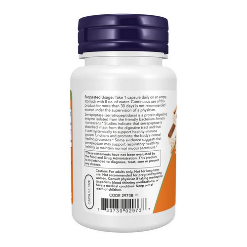 Now Foods, Serrapeptase, 60,000 Units, 60 Veg Caps - Image 3