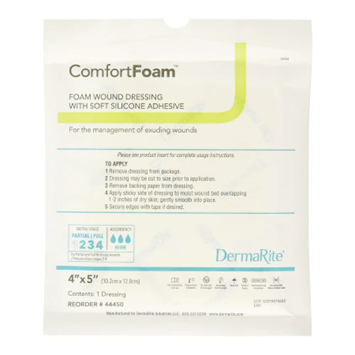 DermaRite, Silicone Foam Dressing 4 X 5 Inch, Box Of 10