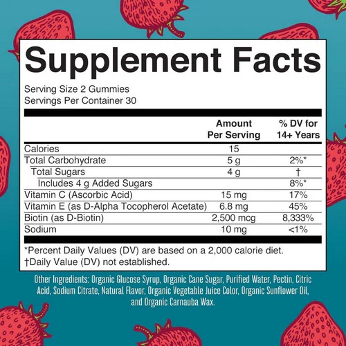 MaryRuth's, Strawberry Organic Hair Skin & Nails Gummies, 60 Count - Image 2