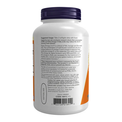 Now Foods, Super Omega 3-6-9, 1200 mg, 180 Sgels - Image 3
