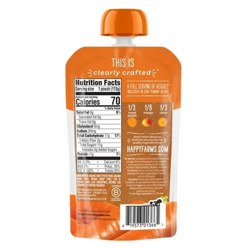 Happy Baby Food, Sweet Potatoes Mangoes And Carrots Food In One Pouch, 4 Oz (Case Of 16) - Image 2