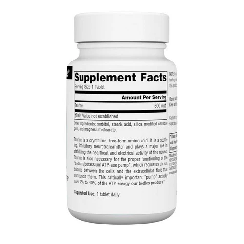 Source Naturals, Taurine, 500 mg, 60 Tabs - Image 2