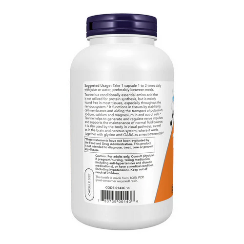 Now Foods, Taurine Double Strength, 1000 mg, 250 caps - Image 3