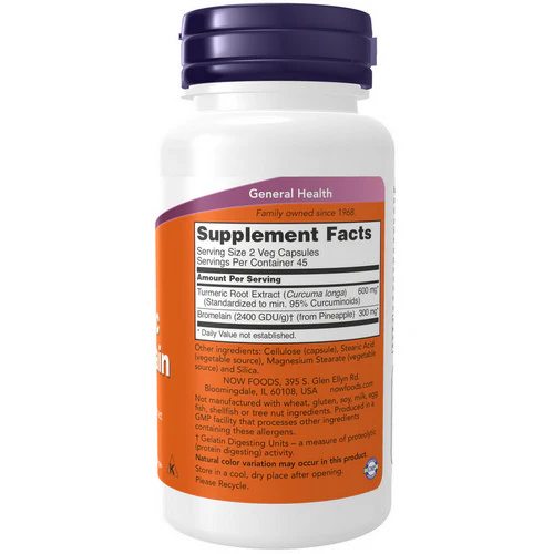Now Foods, Tumeric & Bromelain, 90 Vcaps - Image 2