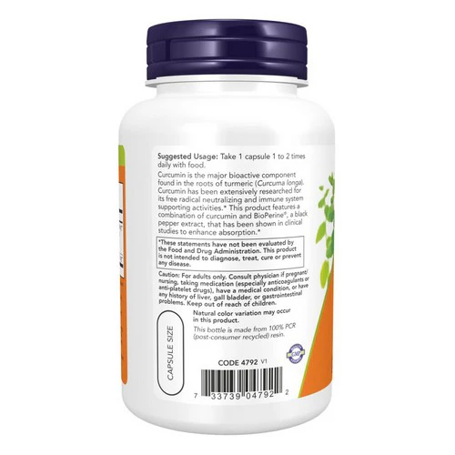 Now Foods, Turmeric Curcumin + Bioperine, 90 VegCaps - Image 3