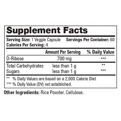 Vita plus, Vita Plus D Ribose, 700 Mg, 60 Veggie Capsules - Image 3