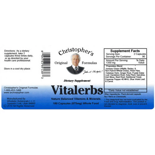 Dr. Christophers Formulas, Vitalerbs, 180 Vegicaps - Image 2