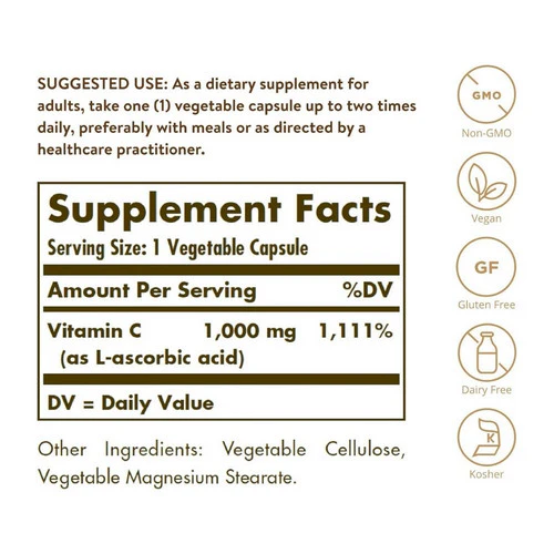 Solgar, Vitamin C, 1000 mg, 250 V Caps - Image 2