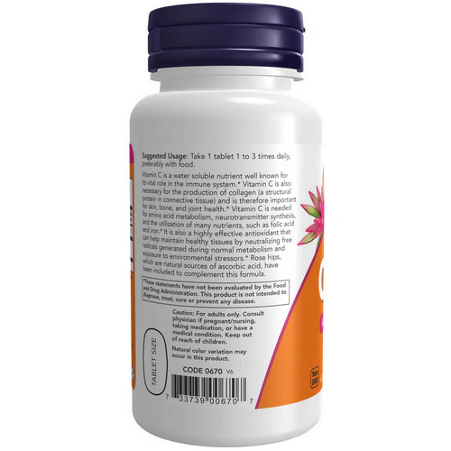 Now Foods, Vitamin C-500, 100 Tabs - Image 3