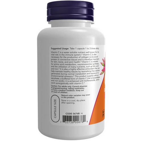 Now Foods, Vitamin C-500 Calcium Ascorbate, 100 Veg Caps - Image 3