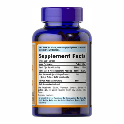 Puritan's Pride, Vitamin C & E 500 mg/400 IU with Rose Hips, 100 Softgels - Image 3
