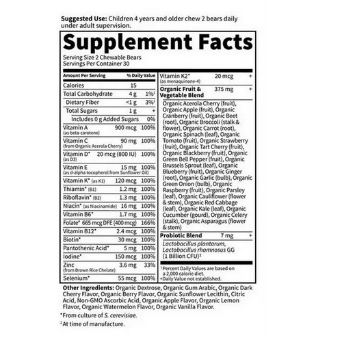 Garden of Life, Vitamin Code Kids Cherry Berry Chewables Bears, Kids, 60 Count - Image 2