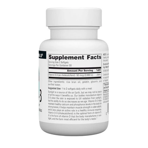 Source Naturals, Vitamin D-3 1000 IU, 100 softgels - Image 2