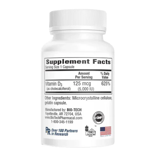 Bio-TechPharmacal, Vitamin D-3, 5000 IU, 100 Capsules - Image 3