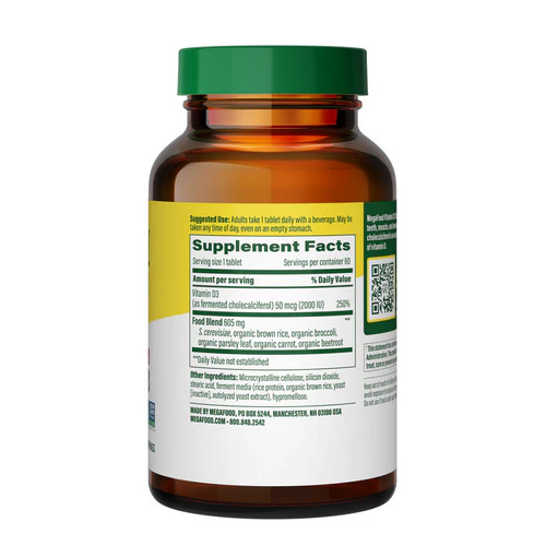MegaFood, Vitamin D3, 2000 IU, 60 Tabs - Image 3