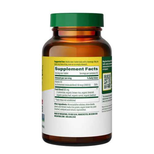 MegaFood, Vitamin D3, 2000 IU, 90 Tabs - Image 3