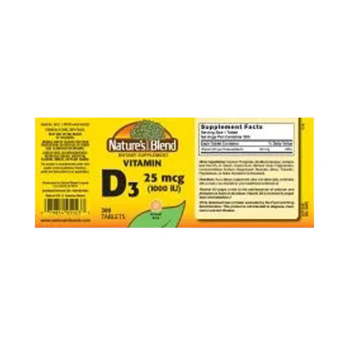 Nature's Blend, Vitamin D3, 25mcg (1000IU), 300 Tabs - Image 2