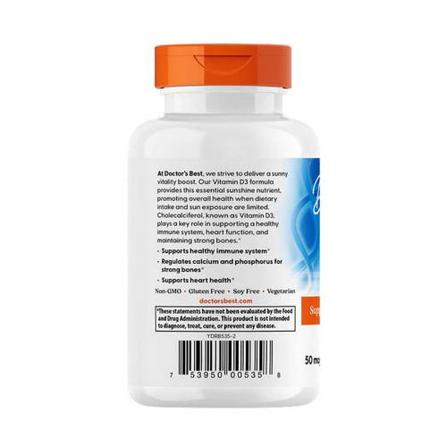 Doctors Best, Vitamin D3, 50 Mcg, 180 Veggie Softgels - Image 3
