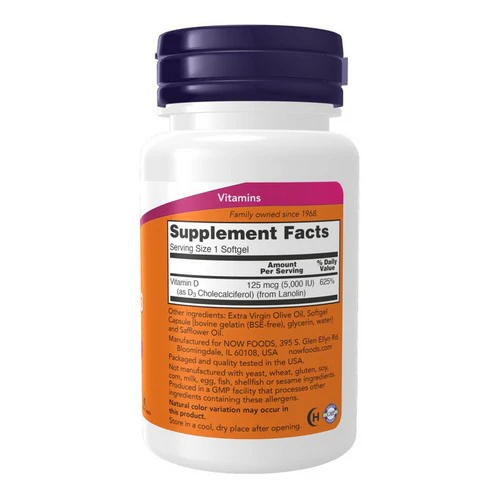 Now Foods, Vitamin D-3 5,000 IU, 30 Softgels - Image 2