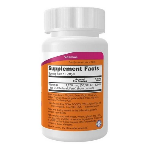 Now Foods, Vitamin D-3 50,000 IU, 12 Softgels - Image 3