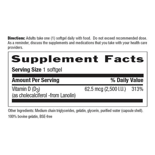 Country Life, Vitamin D3, 2500 IU, 200 Softgels - Image 2