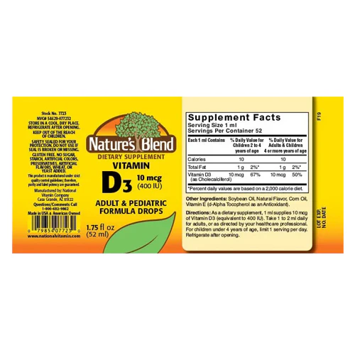 Nature's Blend, Vitamin D3 Liquid With Dropper, 10 mcg (400IU), 1.75 Oz - Image 2