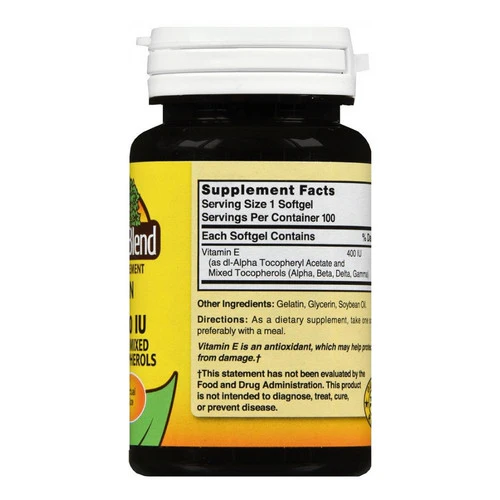 Nature's Blend, Vitamin E With Mixed Tocopherols, 400 IU, 100 Capsules - Image 2