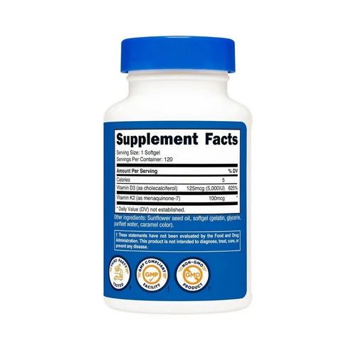 Nutricost, Vitamin K2 + Vitamin D3 Softgels, 100 Mcg/5000 IU, 120 Count - Image 2