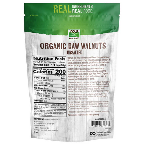 Now Foods, Certified Organic Raw Walnuts, 12 oz - Image 2