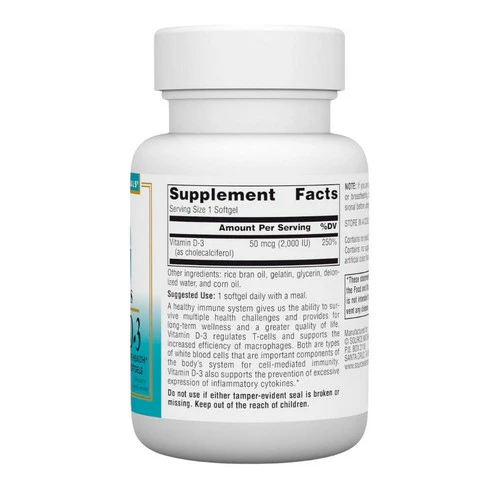 Source Naturals, Wellness Vitamin D-3, 2000 IU, 100 Softgels - Image 2